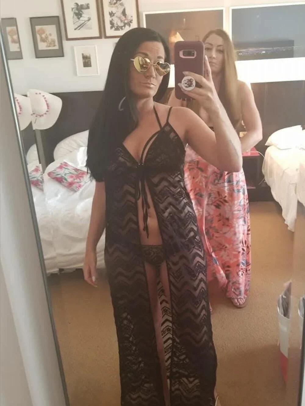 Guess Black Lace Maxi Swimsuit Coverup One Size Robe Open Front